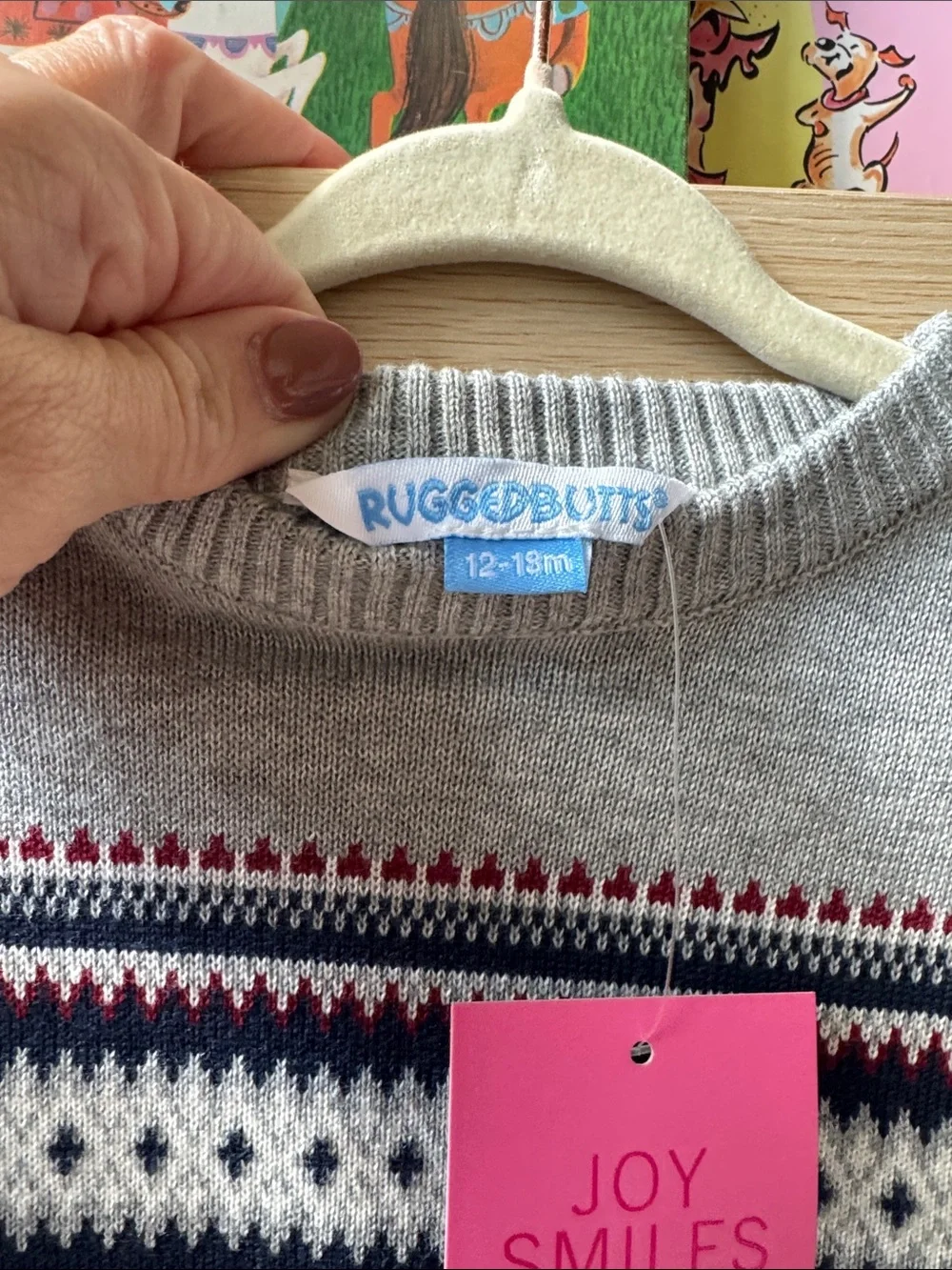 Ruffle Butts Gray Fair Isle Crew Sweater, 12-18, NWT
